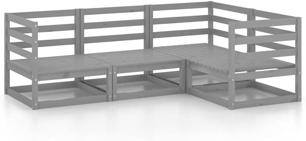 4-Piece Garden Lounge Set Grey Solid Wood Pine Garden Furniture Lounge Set Outdoor Sitting Lounge Patio Balcony Furniture - QUORE