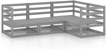 4-Piece Garden Lounge Set Grey Solid Wood Pine Garden Furniture Lounge Set Outdoor Sitting Lounge Patio Balcony Furniture - QUORE