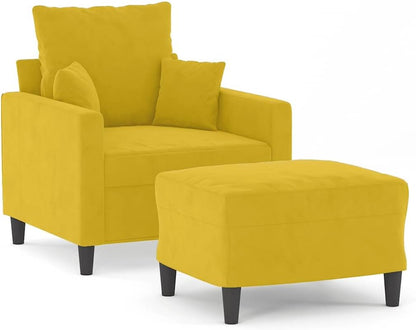 Fauteuil met kruk, geel, 60 cm, fluweel, loungestoel met kruk, fauteuil, moderne stoel, armleuningstoel, leesstoel voor woonkamer, slaapkamer