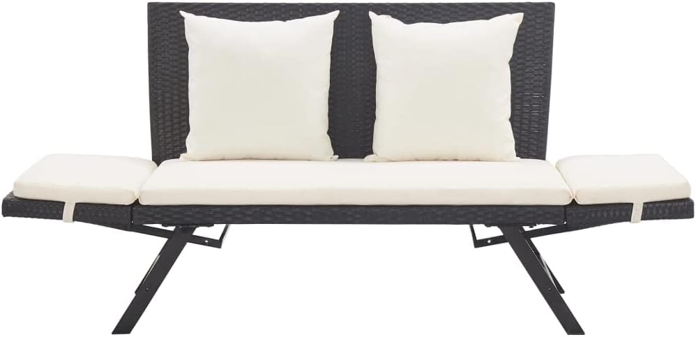 vidaXL Garden Bench with Cushions Sofa Outdoor Bench Garden Furniture Sofa Furniture Outdoor Bench Outdoor Furniture Bench Garden Benches Furniture Poly Rattan Black - QUORE
