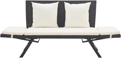 vidaXL Garden Bench with Cushions Sofa Outdoor Bench Garden Furniture Sofa Furniture Outdoor Bench Outdoor Furniture Bench Garden Benches Furniture Poly Rattan Black - QUORE