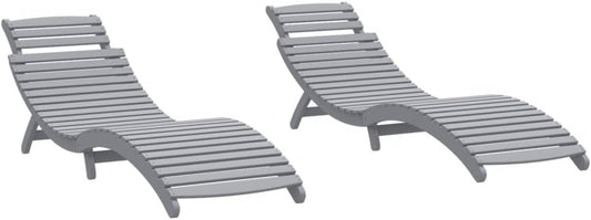 Houten Ligbedden – Tuinbed – Zonnebed – Ligstoel – Lounger – Set Van 2 – Massief Acaciahout – Inklapbaar – Grijze Afwerking – 184x55x64 cm