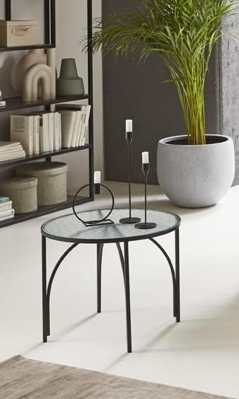 HAKU Bijzettafel zwart, Metaal, veiligheidsglas - Maat: H 40 cm x Ø 50 cm, Stijl: Modern