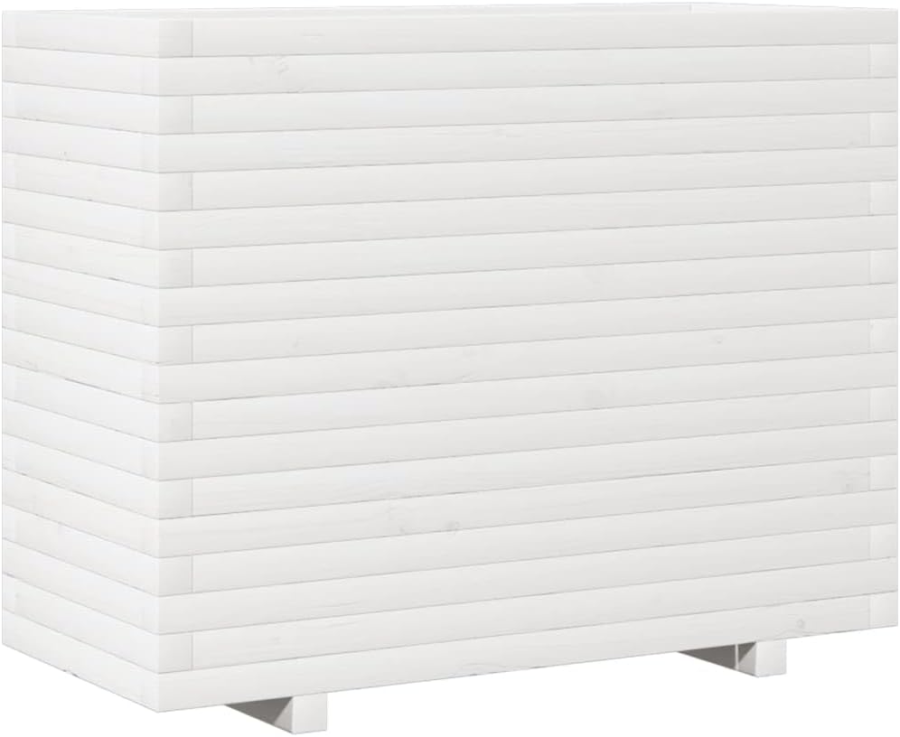 White Flower Box 90 x 40 x 72 cm Solid Pine Wood Flower Box on Legs Trellis Planter Patio - QUORE