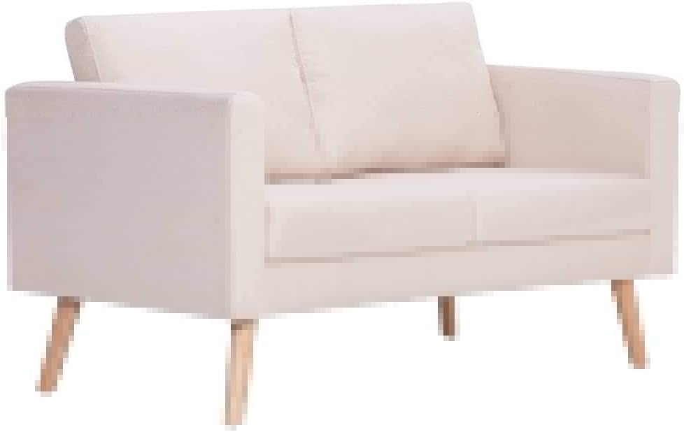 2 Seater Sofa with Seat Cushion, Upholstered Sofa for Living Room, Office, Bed, Lounge, Sofa Bed, Wooden Frame and Fabric, 116 x 70 x 73 cm, Cream White - QUORE