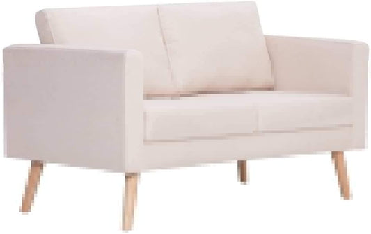 2 Seater Sofa with Seat Cushion, Upholstered Sofa for Living Room, Office, Bed, Lounge, Sofa Bed, Wooden Frame and Fabric, 116 x 70 x 73 cm, Cream White - QUORE