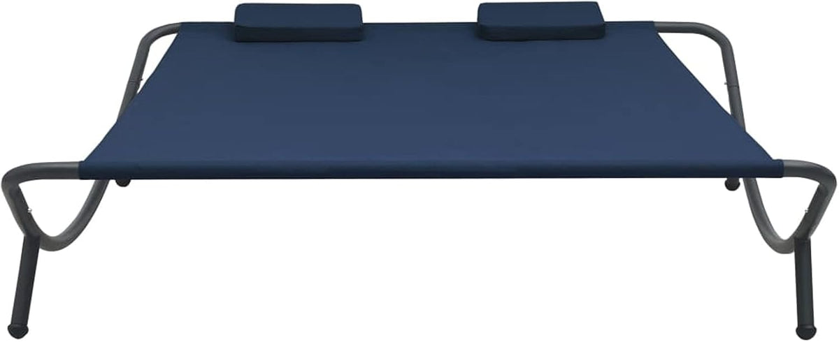 Tidyard Dubbel ligbed voor buiten, terras, balkon, buiten, zwembad, strand, bank, chaise longue, stof, blauw, 200 x 173 x 45 cm - QUORE