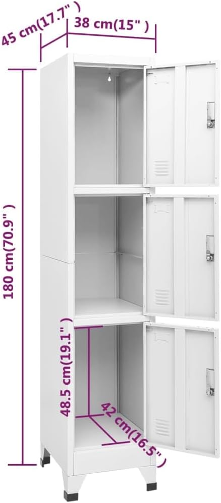 vidaXL Locker Cabinet with 3 Compartments 38x45x180cm Locker Cabinet Safe Office Cabinet - QUORE