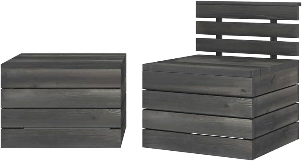 Terrasmeubelen, tuinbank, meubelsets, lounge-set, loungemeubelen, 2-delig, tuinbankstel van pallets grenenhout, donkergrijs - QUORE