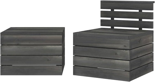 Terrasmeubelen, tuinbank, meubelsets, lounge-set, loungemeubelen, 2-delig, tuinbankstel van pallets grenenhout, donkergrijs - QUORE