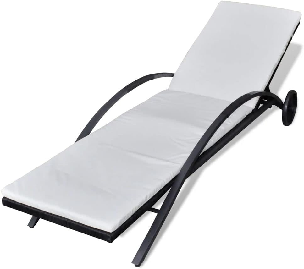 Gecheer Black Polyrattan Sun Lounger with Cushion Sun Lounger Outdoor Sun Lounger Poly Rattan Sun Lounger - QUORE