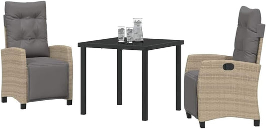 vidaXL Garden Dining Table Set with Cushion 3 pcs Beige Poly Rattan, Garden and Terrace, Stylish Steel Dining Set, Durable Outdoor Furniture with Comfortable Seating - QUORE