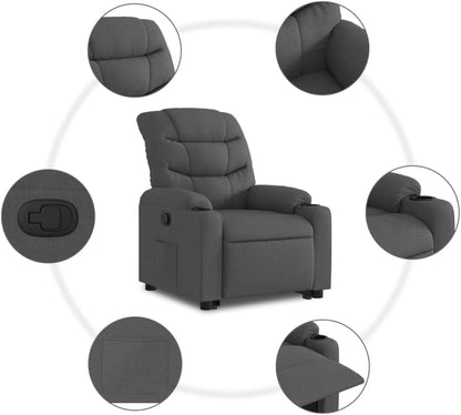 Relaxstoel – TV Stoel – Fauteuil – Sta-Op Stoel – Relaxfauteuil – Elektrische Opsta-Ondersteuning – Handmatig Verstelbare Rug- En Voetensteun – Donkergrijze Polyester Bekleding