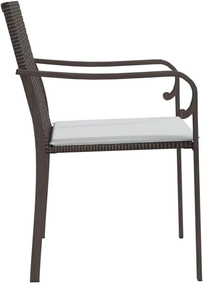 Tuinstoel met kussens van polyrotan, bruin, 2 stuks, frame van weerbestendig staal, voor terras en buiten, design met armleuningen in G-vorm en zitting - QUORE