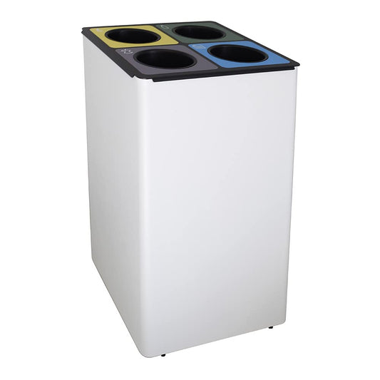 OFITURIA® Selective recycling waste bin, metal, 186 l, silver, with four inner buckets - QUORE