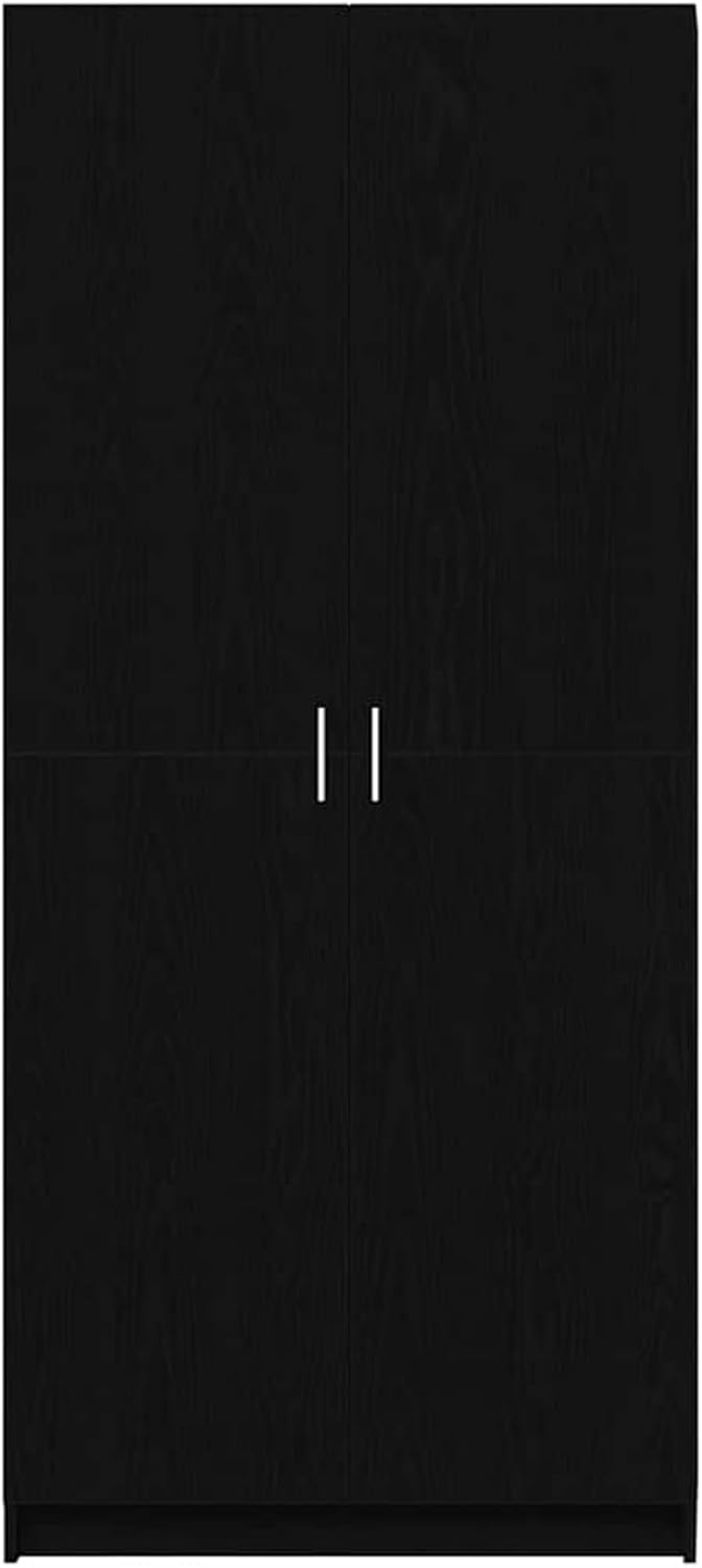 Gecheer 3333855 Wardrobe, Black Oak, 80 x 51 x 180 cm, Material Storage Cabinet with Clothes Rail for Bedroom, Guest Room, Home, - QUORE