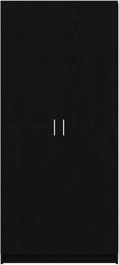 Gecheer 3333855 Wardrobe, Black Oak, 80 x 51 x 180 cm, Material Storage Cabinet with Clothes Rail for Bedroom, Guest Room, Home, - QUORE