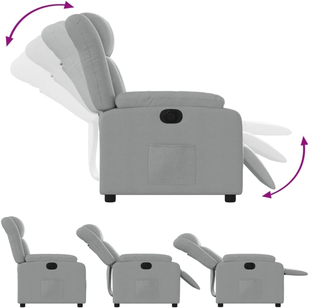 Elektrische Massagestoel – Fauteuil – Verstelbare Rugleuning – Voetsteun – Relaxstoel – Met 6-Punts Vibratiemassage – Elektrische Ligfunctie – Lichtgrijze Gestoffeerde Stoel