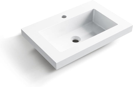 RICA Washbasin Surface Mounted Sink Square 60x40cm with Tap Hole, Durable, Modern, Chemical Resistant, Warm Touch, White Made of Conglomerate - QUORE