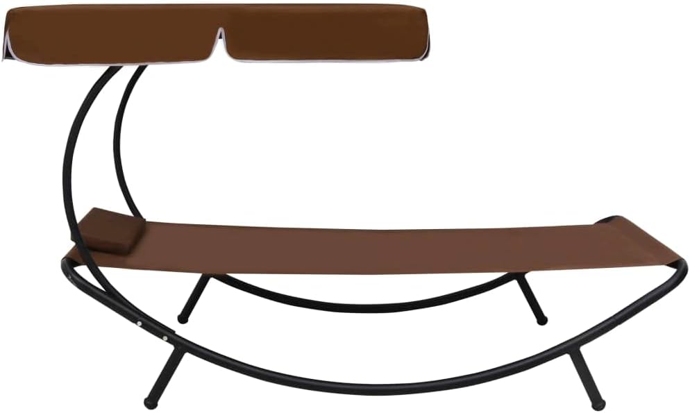 Sunbath, Outdoor Lounger with Sun Canopy and Cushion, Brown, Reclining Chair, Beach Lounger, Relax Chair for Garden, Patio, Balcony, Camping - QUORE