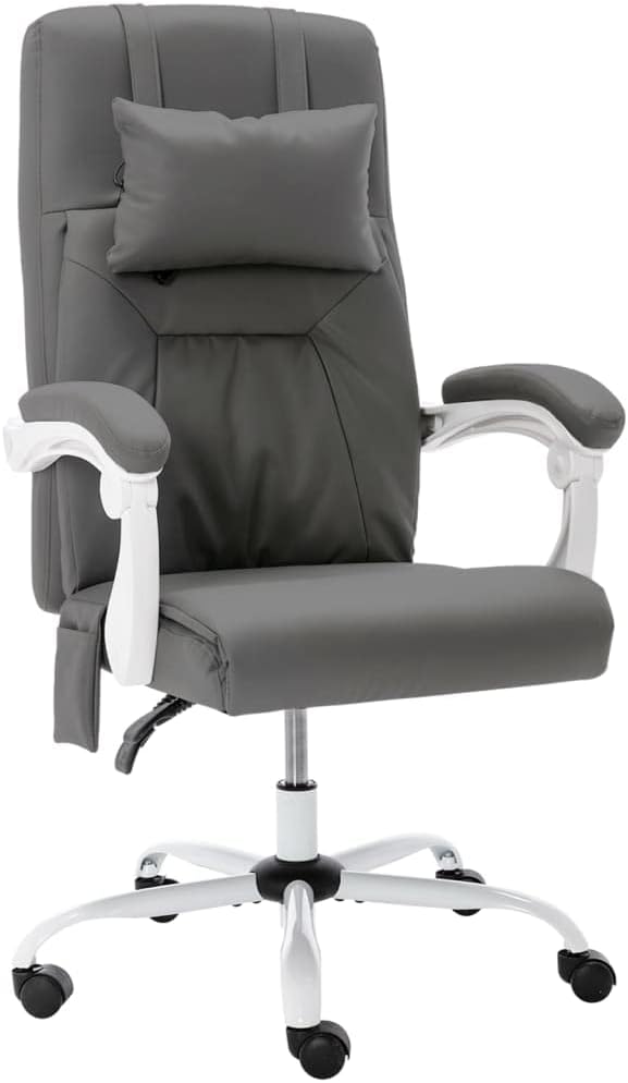 Ergonomische Bureaustoel – Kantoostoel – Werkstoel – Gamerstoel – Draaistoel – Massagefunctie – Verstelbare Kantelbare Rugleuning – Grijs Kunstleer – Nekkussen