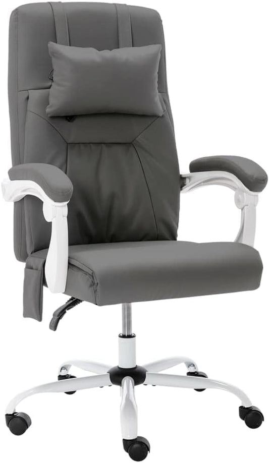 Ergonomische Bureaustoel – Kantoostoel – Werkstoel – Gamerstoel – Draaistoel – Massagefunctie – Verstelbare Kantelbare Rugleuning – Grijs Kunstleer – Nekkussen