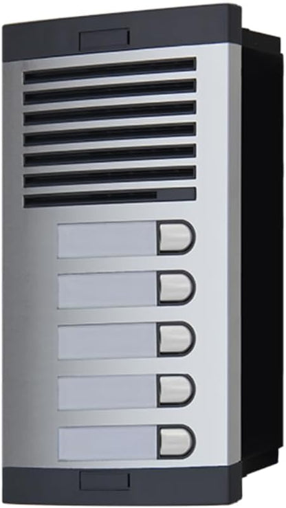 Automatische deurintercom met analoog systeem 4+n, voor gemeenschappen, compleet: straatbord, telefoons, inbouwdoos en voeding. Hoge kwaliteit van productie (5 appartementen)