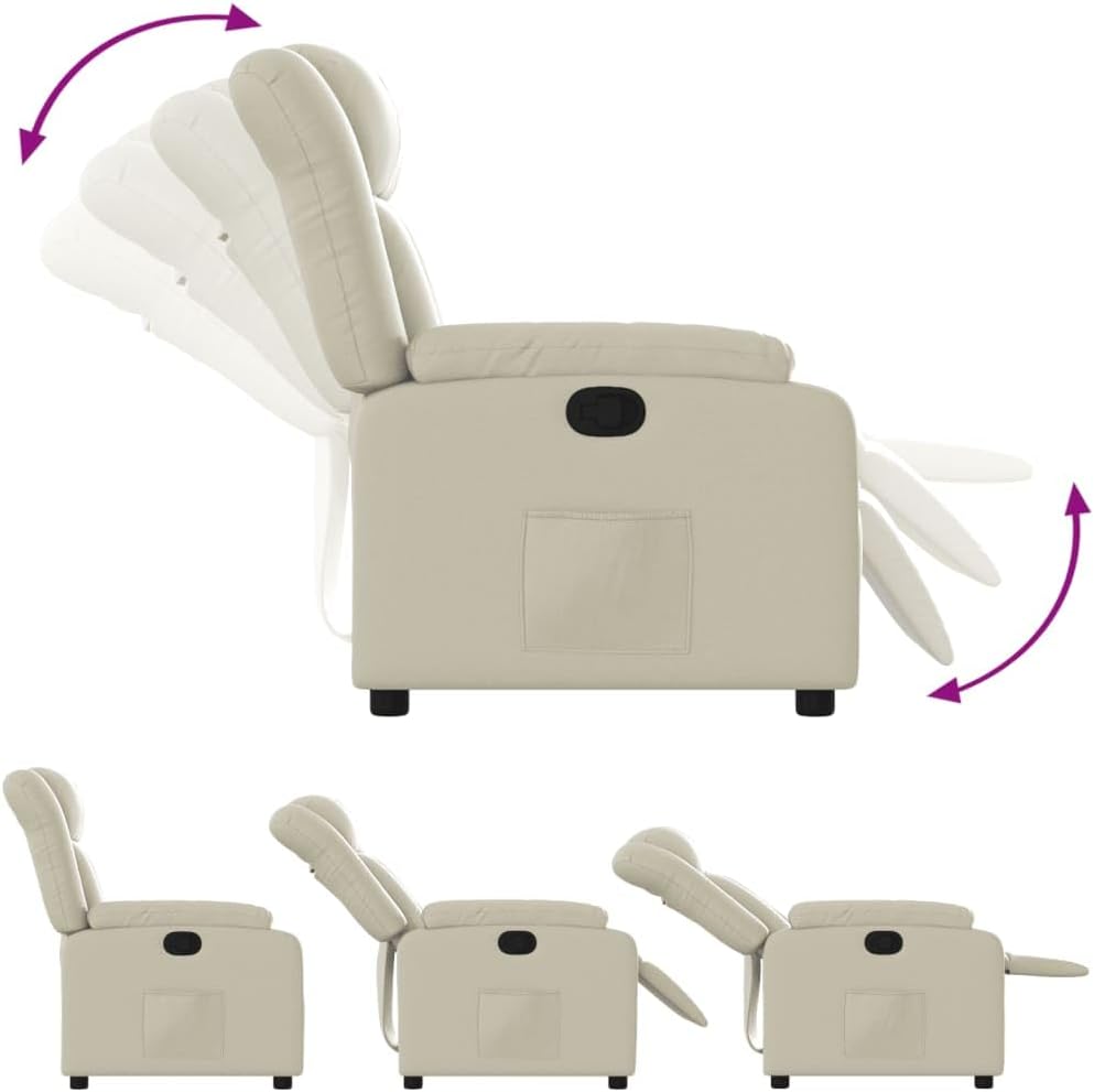 Relaxstoel crème kunstleer TV fauteuil met ligfunctie, enkele ligstoel relaxstoel voor woonkamer, slaapkamer handmatig kantelsysteem MA8 - QUORE