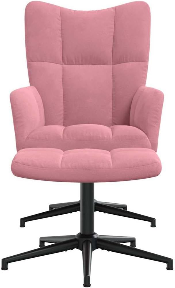 Relaxstoel Met Poef – Tv-Stoel – Ligstoel – Fauteuil – Slaapkamerstoel – Roze Fluweel – 360 Graden Draaibaar – Comfortabel Schuimrubber