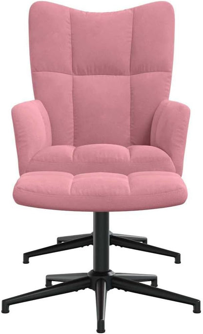 Relaxstoel Met Poef – Tv-Stoel – Ligstoel – Fauteuil – Slaapkamerstoel – Roze Fluweel – 360 Graden Draaibaar – Comfortabel Schuimrubber
