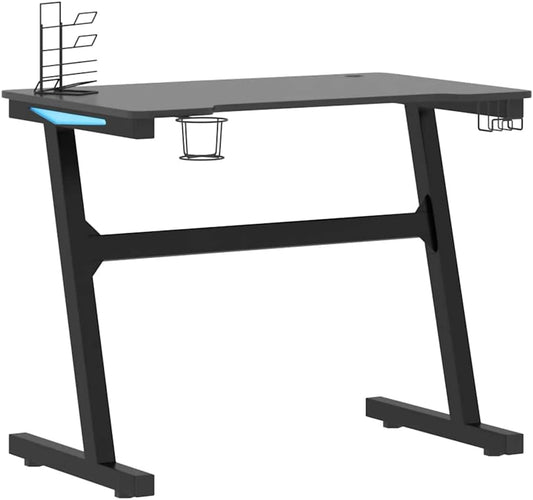 vidaXL Gaming desk with Z-shaped legs LED 90x60x75cm black, gaming desk, gaming table, office desk, gaming desks, gaming tables, office desks