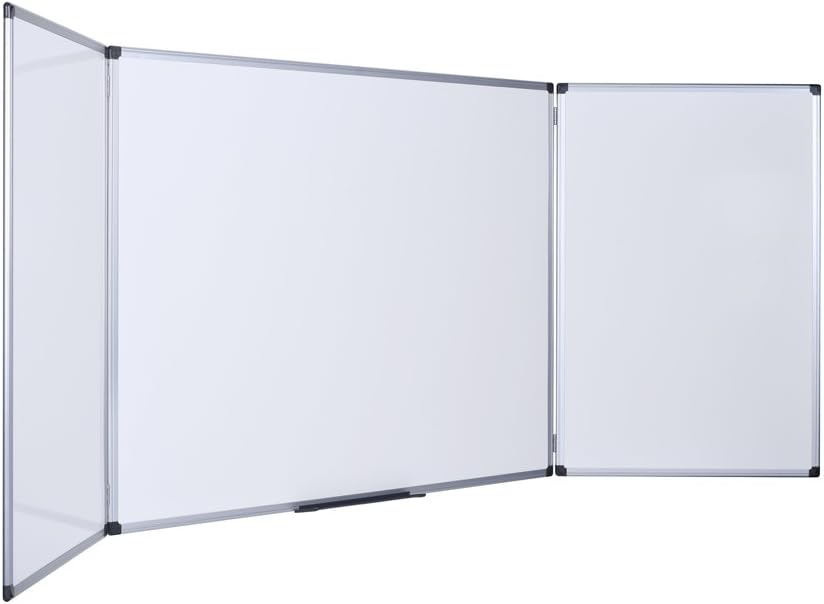 Bi-Office Maya Trio Whiteboards, Magnetisch Oppervlak van Gelakt Staal, Aluminium Omlijsting, Formaat Open 180x60 cm, Geloten 90x60 cm