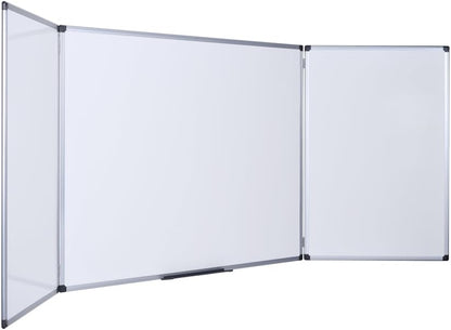 Bi-Office Maya Trio Whiteboards, Magnetisch Oppervlak van Gelakt Staal, Aluminium Omlijsting, Formaat Open 180x60 cm, Geloten 90x60 cm