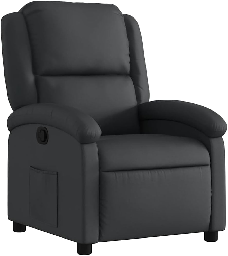 Relaxstoel – Tv-Stoel – Ligstoel – Fauteuil – Loungechair – Echt Zwart Leer – Handmatige Ligfunctie – Stevig Frame