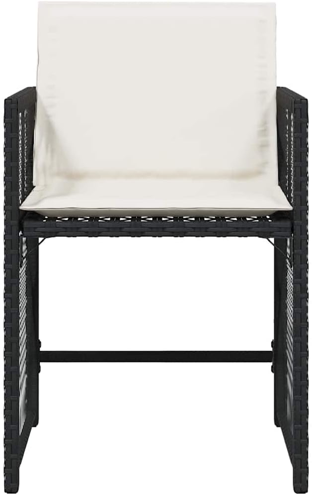 Garden chairs with cushions, 4 pieces, black synthetic rattan, durable and robust material, robust steel structure, folding backrest for easy storage - QUORE
