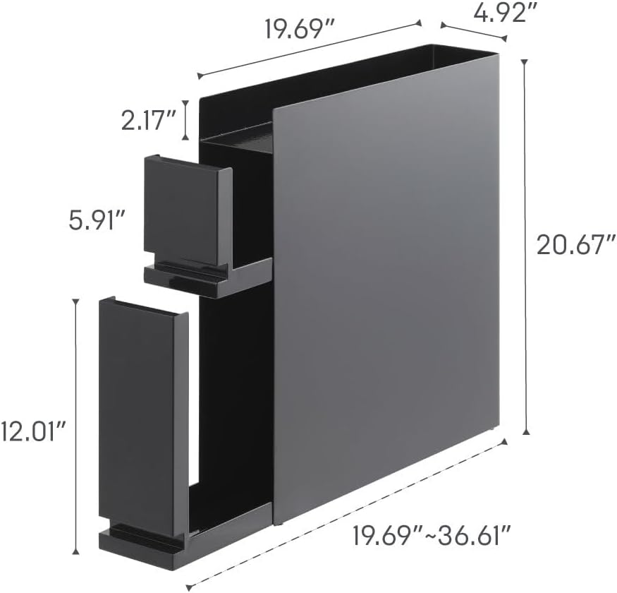 Yamazaki 4335 TOWER 2~Tiered Sliding Seasoning Rack, black, Steel/Polypropylene, 12.5 x 50~93 x 52.5 cm