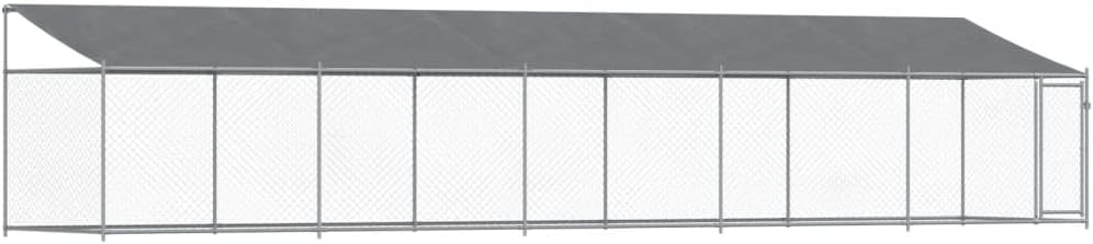 Dog Cage with Roof and Door, Grey, 10x2x2 m, Galvanized Steel, Walk-In Chicken Coop, Galvanized Chicken Coop, Chicken Coop, Chicken Coop, Backyard