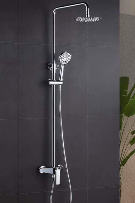 Douchekolom – Doucherail – Douchepaneel – Handdouche – Douchekraan – Verstelbare Hoogte 87-123 cm – Messing Chroom Afwerking
