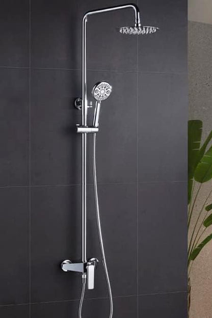 Douchekolom – Doucherail – Douchepaneel – Handdouche – Douchekraan – Verstelbare Hoogte 87-123 cm – Messing Chroom Afwerking