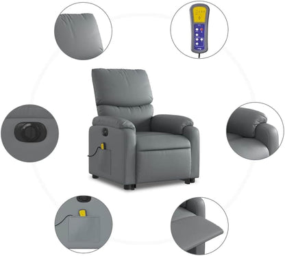 Elektrische Relaxfauteuil – Massagefauteuil – TV Stoel – Relaxstoel – Elektrische Ligstoel – Elektrische Opsta-Ondersteuning – 6-Punts Massagefunctie – Kunstleer Grijs