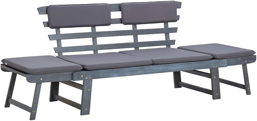vidaXL Garden bench with cushions 2-in-1 190 cm solid acacia wood grey