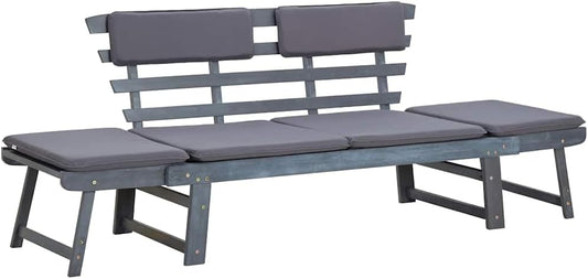 vidaXL Garden bench with cushions 2-in-1 190 cm solid acacia wood grey