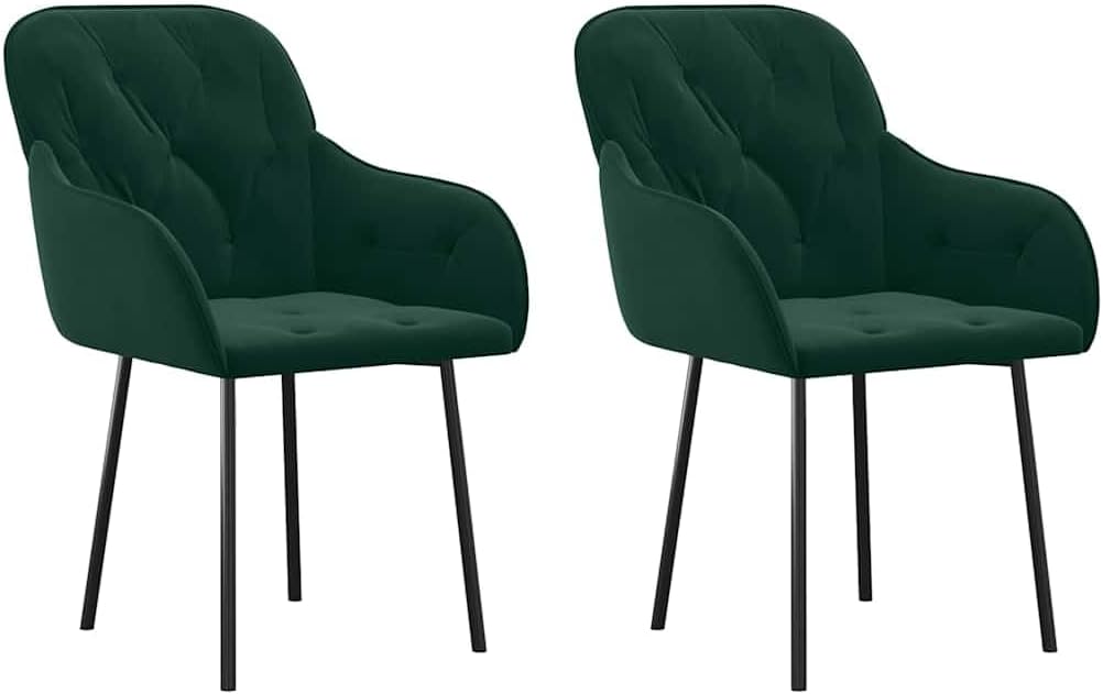 vidaXL Eetkamerstoelen 2 st fluweel donkergroen, eetstoel, keukenstoel, keuken stoel, stoel, eetkamer stoel, zetel, eetkamerstoel met armeluning