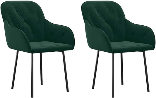 vidaXL Eetkamerstoelen 2 st fluweel donkergroen, eetstoel, keukenstoel, keuken stoel, stoel, eetkamer stoel, zetel, eetkamerstoel met armeluning