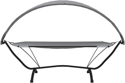 Sunbath, Outdoor Lounger with Steel Grey Canopy and Oxford Fabric, Outdoor Sun Lounger, Beach Lounger, Relax Chair for Garden, Patio, Balcony, Camping - QUORE