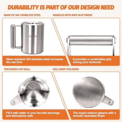 10kg/22lb Heavy Coffee Mug Challenge 304 Stainless Steel Dumbbell Cups Silver Overweight Sports Water Cup for Fitness Training Arm Strength Prank Gift Home Gym Workout Equipment 400ml/13.5oz - QUORE
