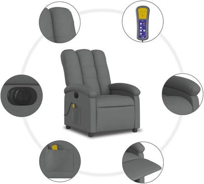 Massagestoel – Elektrische Massagestoel – Relaxstoel – Televisiestoel – Stoel Met Ligfunctie – Donkergrijs Stof – 6-Punts Vibratiemassage – Elektrisch Kantelsysteem Tot 135 Graden