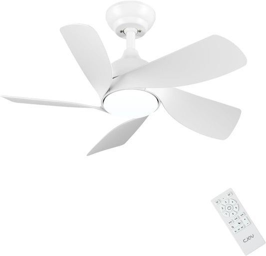 CJOY Plafondventilator met verlichting en afstandsbediening, stil, 76 cm, wit, plafondventilator met licht, lamp met ventilator, dimbaar, 3CCT, 6 snelheden, omkeerbare DC, timer, voor slaapkamer