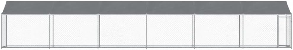 Dog Cage with Roof and Door, Grey, 12x2x2 m, Galvanized Steel, Walk-In Chicken Coop, Galvanized Chicken Coop, Chicken Coop, Chicken Coop, Backyard