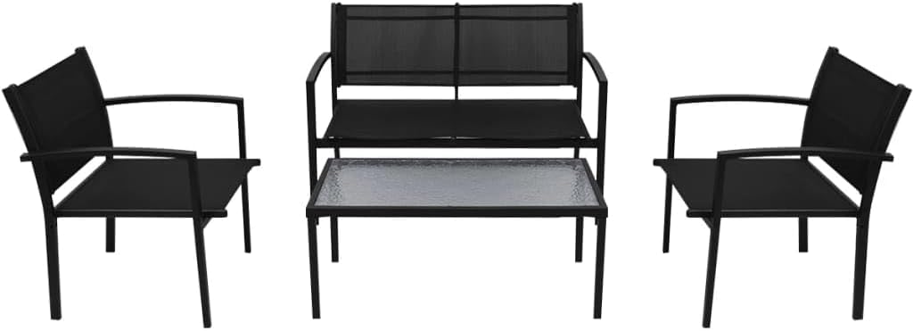 vidaXL Lounge Set Textilene Black 4-Piece Garden Set Lounge Set Garden Outdoor Set - QUORE